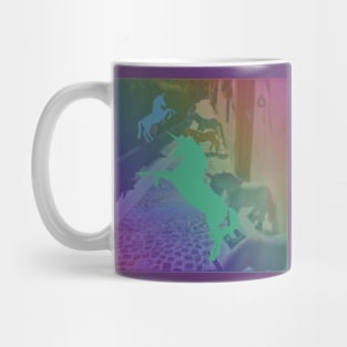 Unicorns Prancing on Rainbow Streets Mug